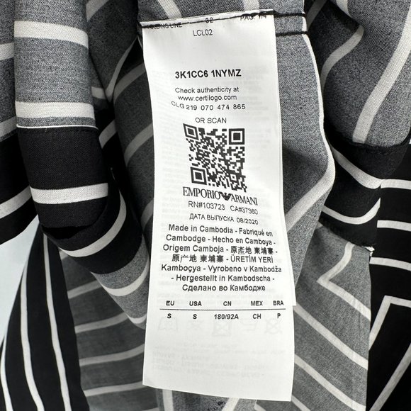 NWT Emporio Armani Black White Striped Lightweight Loose Fit Button Up Shirt - Picture 6 of 9